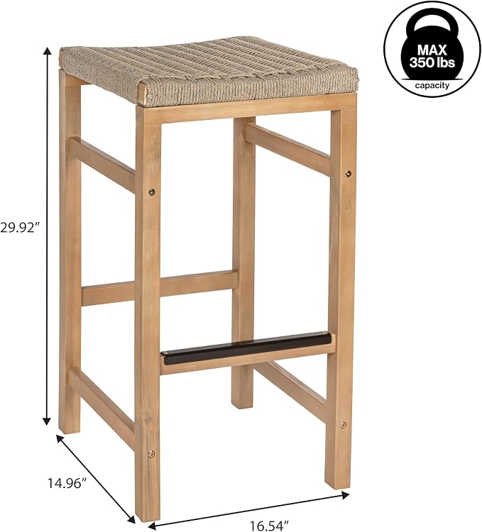 JONATHAN Y BSL1201A-SET2 Armand 30" Modern Coastal Backless Acacia Wood Outdoor - Image 3