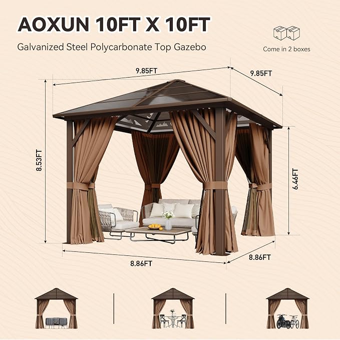 Aoxun 10'x10' Hardtop Gazebo, Outdoor Metal Gazebo - Image 2