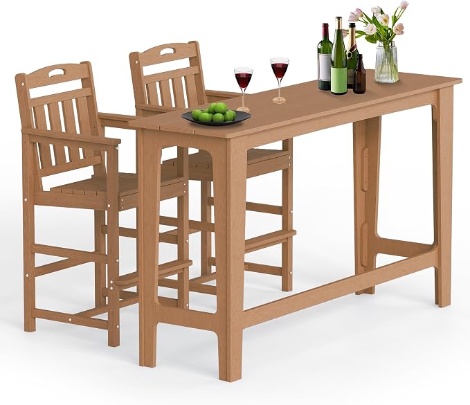 Ciokea 3 Pcs Outdoor Bar Height Table Set, Heavy-Duty All-Weather HDPE Patio by CIOKEA