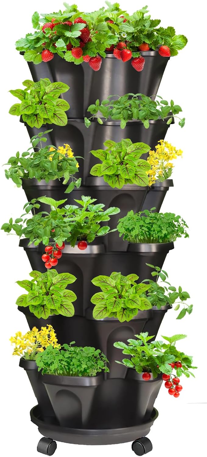 Strawberry Vertical Planter, Stacking Garden Tower, 6 Tiered Stackable Herb by Tectsia
