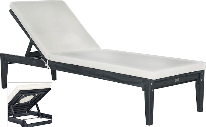 SAFAVIEH Outdoor Collection Montclair Dark Slate Grey Solid Wood/Beige Cushion by SAFAVIEH