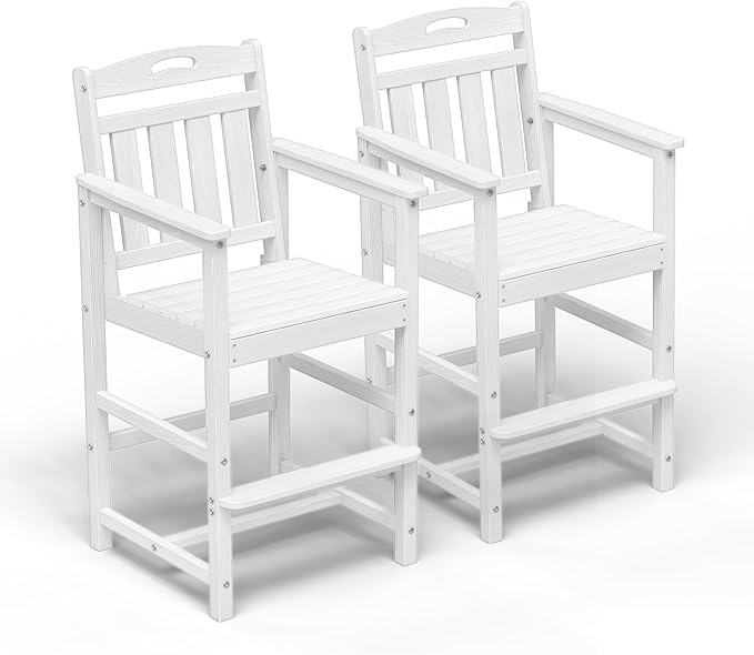 Outdoor Patio Tall Adirondack Bar Chairs Set of 2, All-Weather HDPE Bar Height by Suunyn