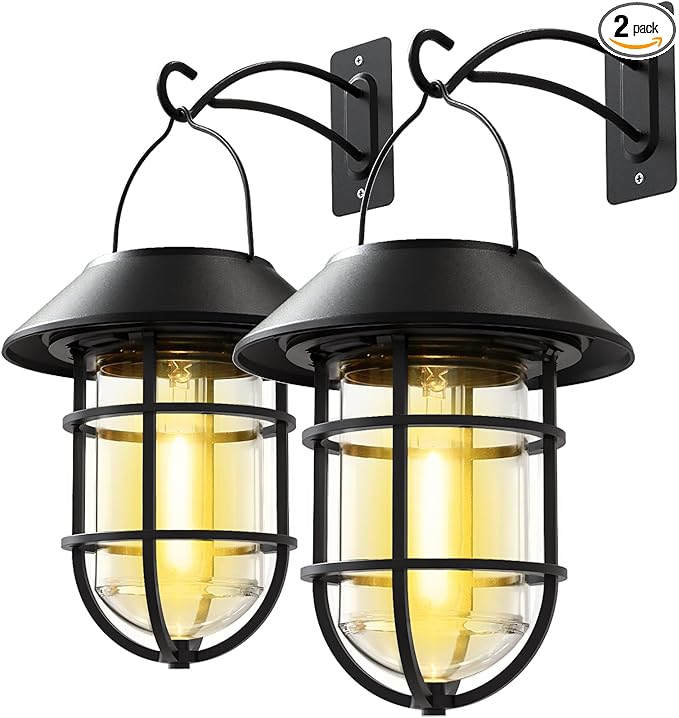 Solar Lantern Hanging Solar Lights Outdoor, Waterproof Metal Wall Lantern by ICERONALLC