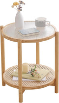 Tiita Rattan Nightstand Side Table, Bamboo Accent Bedside Tables, Glass Coffee by TiitaHome
