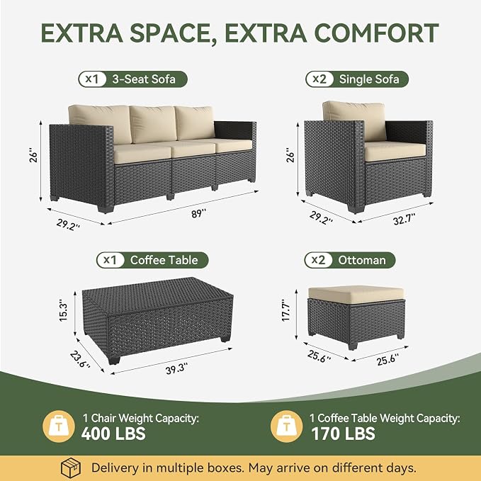 Aoxun 8 Piece Outdoor Patio Furniture Set 7 Seats, Outdoor Sectional - Image 2