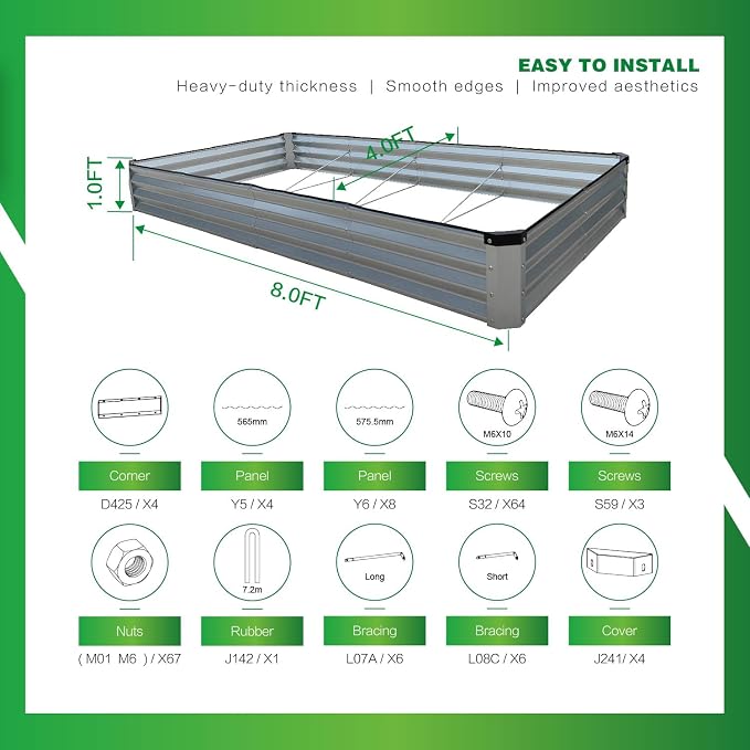 GARDMAX 8x4x1FT Galvanized Raised Garden Bed Kit, Metal Planter Boxes Outdoor - Image 3