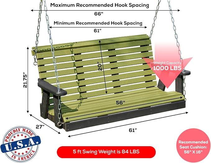 Poly Lumber Wood 5FT Porch Swing Amish Craftsmandship Made in USA HDPE - Image 2
