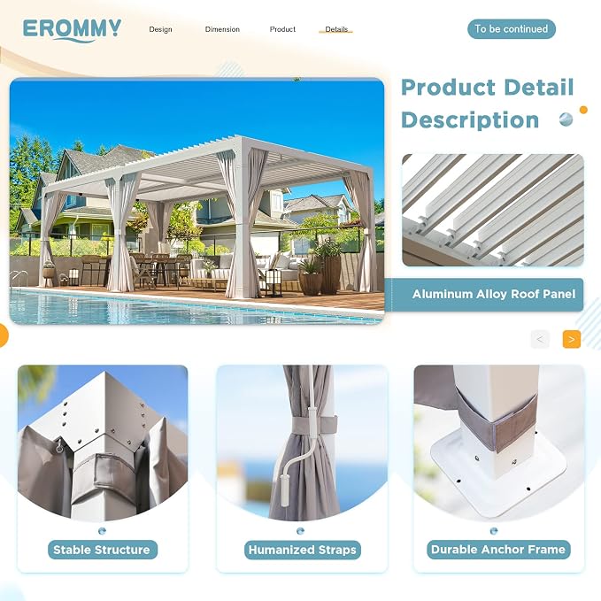 EROMMY Louvered Pergola 10' x 20' Outdoor Hard Top Pergola - Image 5