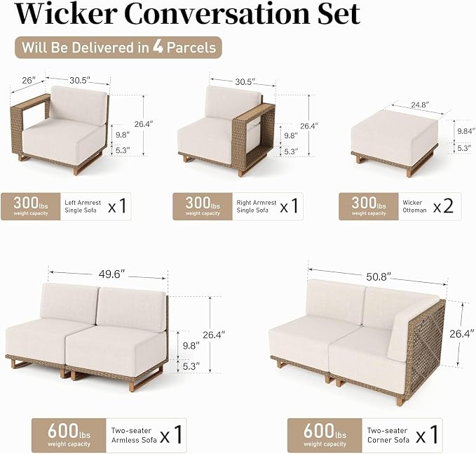 L Shaped Patio Furniture, Outdoor Rattan Wicker Sectional Sofa - Image 8