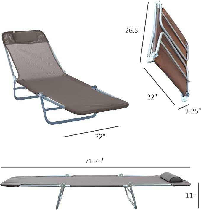 Outsunny Folding Chaise Lounge Chair, Pool Sun Tanning Chair, Outdoor Lounge - Image 3