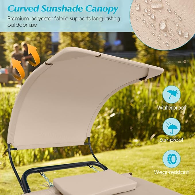 Giantex Hanging Hammock with Stand, Patio Hanging Chaise Lounge Chair w/Canopy - Image 4