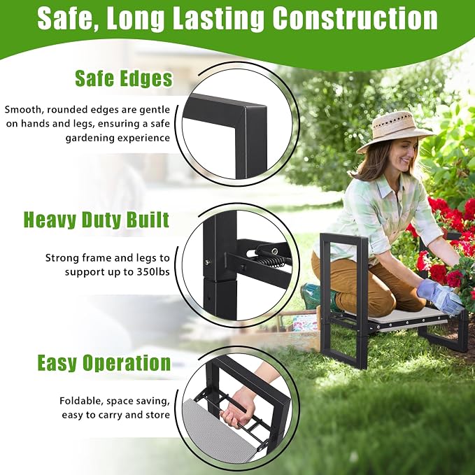 Garden Kneeler and Seat, 12.7" Wide Folding Heavy Duty Gardening Bench - Image 5