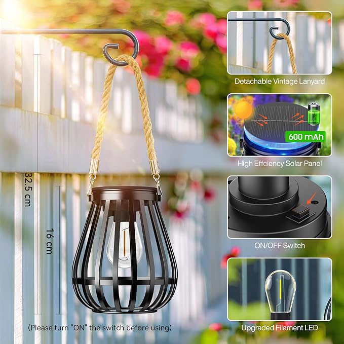 Solar Lanterns Outdoor Waterproof: Metal Hanging Lights - Image 2