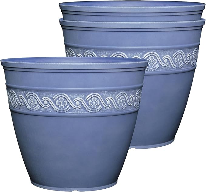 Classic Home and Garden Corinthian Round Resin Flower Planter Pot, Slate Blue 8" by ClassicHomeandGarden
