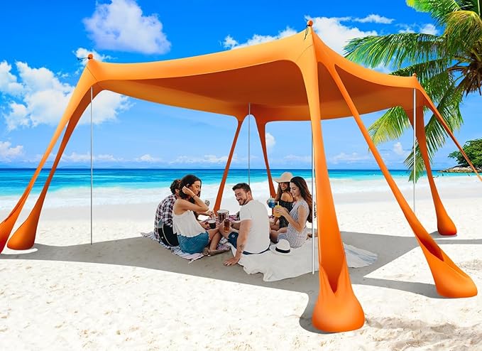 Beach Tent Sun Shelter 10x10ft Beach Canopy Easy Pop Up Sun Shade Portable by Wabolay