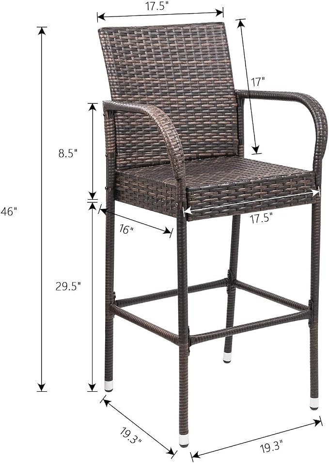 Homall Patio Bar Stools Wicker Barstools Indoor Outdoor Bar Stool Patio - Image 3