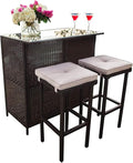 Outdoor Bar Set 3-Piece Brown Wicker Patio Furniture by OckcloudPatioFurniture