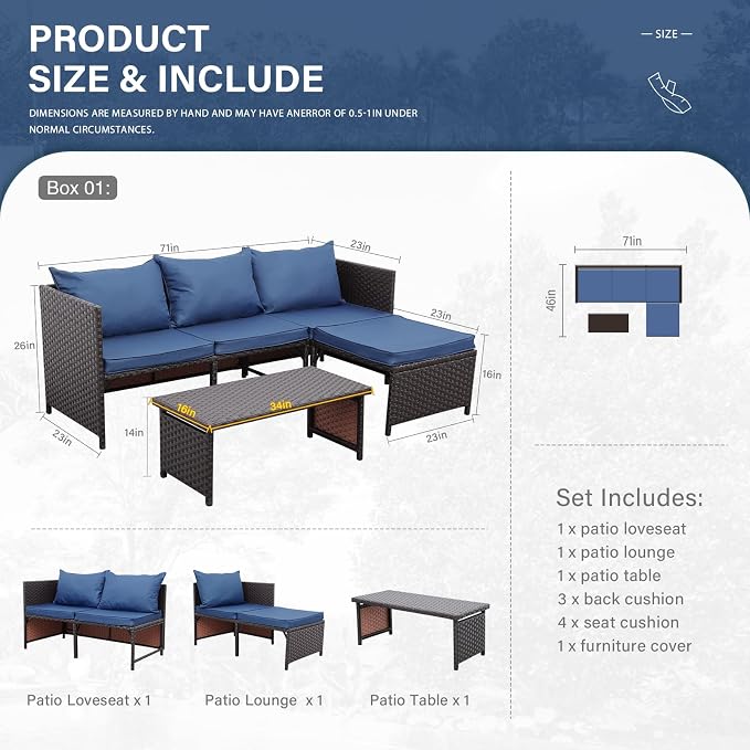 Valita Outdoor Furniture Set 3 Piece Patio Set Patio Conversation Sets Outdoor - Image 5
