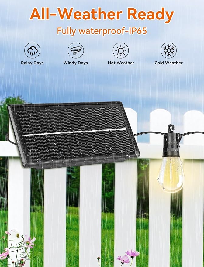 Brightever Solar String Lights for Outside, 50FT Patio Lights Outdoor - Image 5