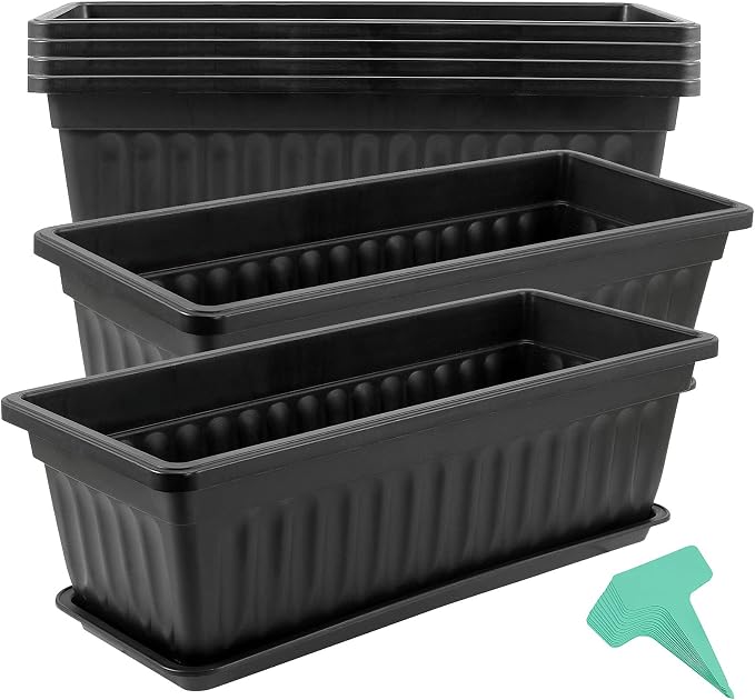 JOIKIT 17 Inches Black Plastic Planter Box, 6 Packs, Good Drainage, Indoor by JOIKIT