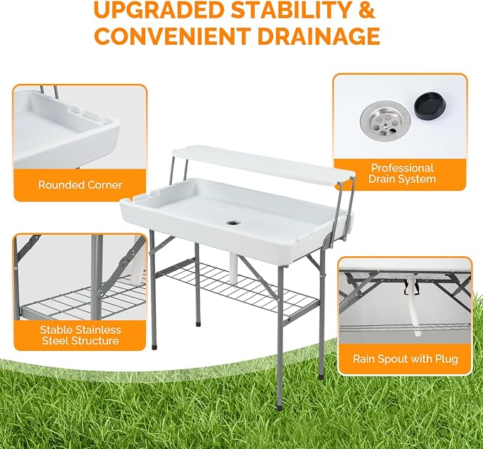 VINGLI Ice Table with Extra Storage Shelf, Portasble Cooler Side Table with - Image 5