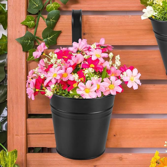 OBTANIM 12 Pack Metal Hanging Flower Pots Railing Planter Outdoor Fence Hanging - Image 5