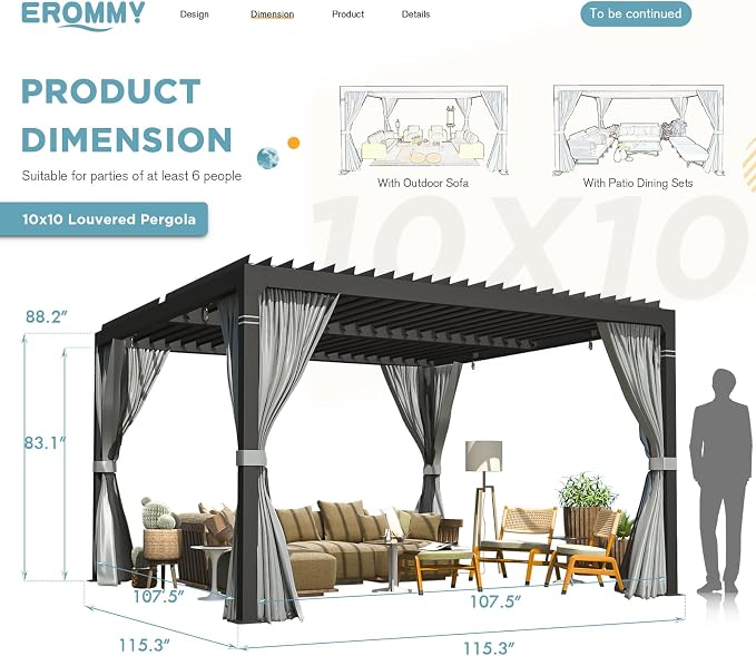 EROMMY Louvered Pergola 10' x 10' Outdoor Hard Top Pergola - Image 2