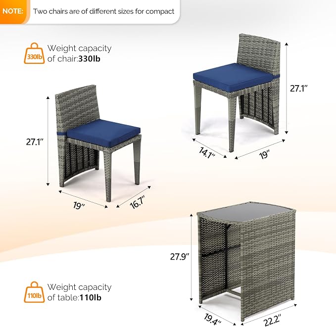 Bonnlo 3 PCS Wicker Outdoor Patio Bistro Set, Patio Furniture Set - Image 3