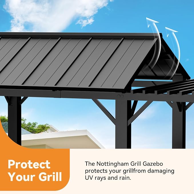 Grill Gazebo 6' x 8' with Galvanized Steel Roof and Pergola Extension, BBQ - Image 5