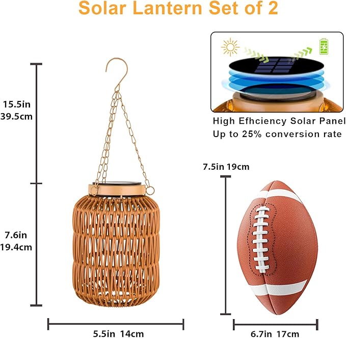 Solar Outdoor Lanterns Waterproof, Hanging Rattan Lantern Lights - Image 3