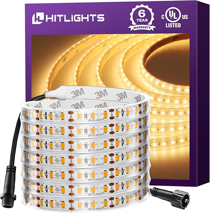Outdoor LED Strip Lights Waterproof 2700K, 16.4ft IP67 High Density LED Tape by HitLights