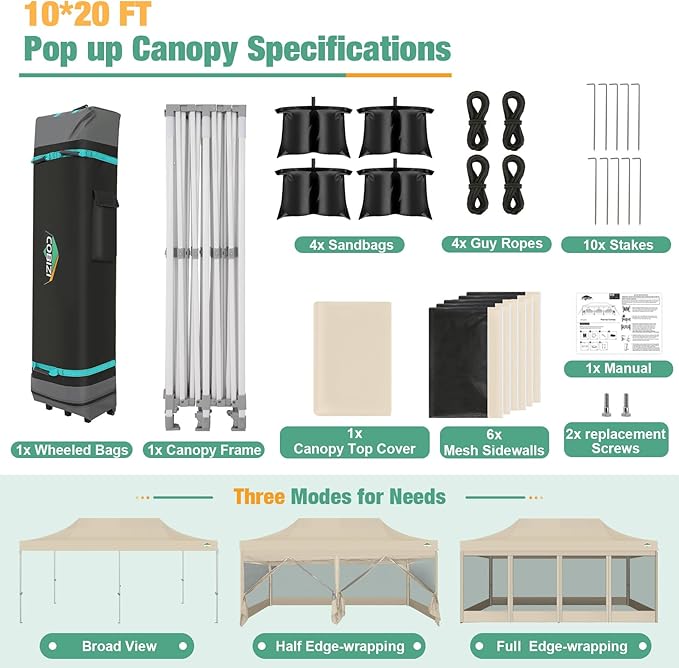 COBIZI 10x20 Canopy Tent, Heavy Duty Pop up Canopy - Image 5