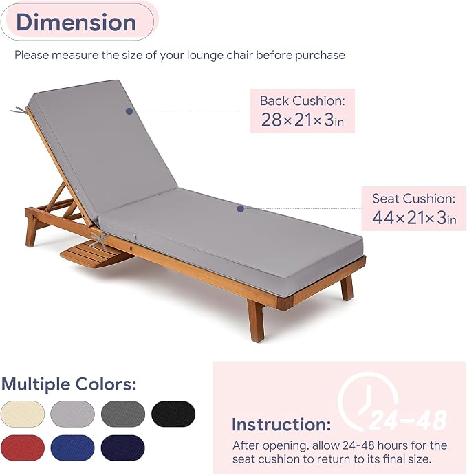 Lounge Chair Cushion Waterproof Chaise Lounge Cushions 72x21x3 Inch Non-Slip - Image 5