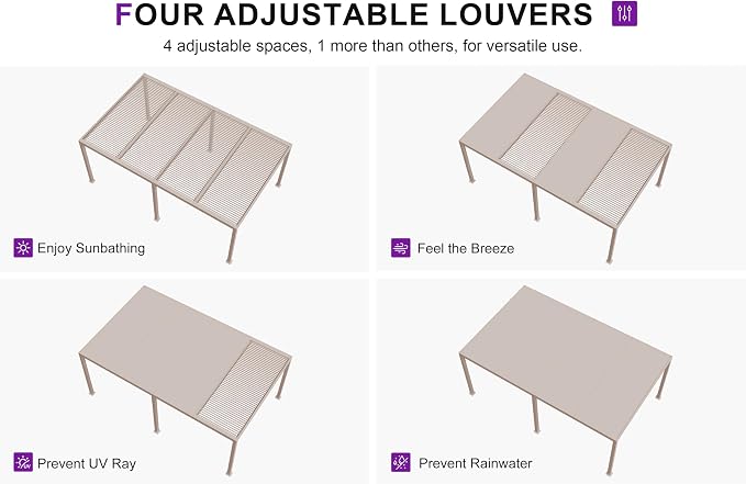 PURPLE LEAF Louvered Pergola 12' × 20' Outdoor Hardtop Gazebo Adjustable - Image 5