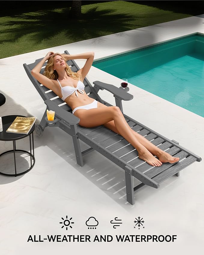 Carauci Lounge Chair Outdoor Set of 4, HDPE Chaise Lounge - Image 4