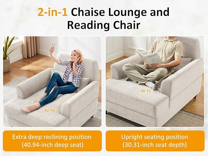 Oversized Chaise Lounge Chair Set of 2, Cloud Fluffy Chaise Sofa Recliner - Image 5