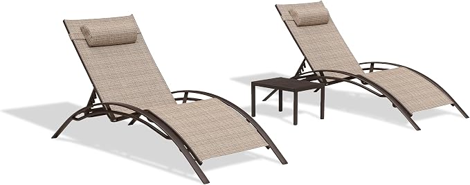 PURPLE LEAF Outdoor Oversized Chaise Lounge Chair Set of 3 Patio Pool Lounger - Image 9