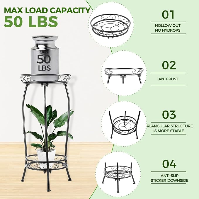 Plant Stand Indoor Outdoor 2 Tier 27" Tall Metal Potted Holder Rack Flower Pot - Image 3