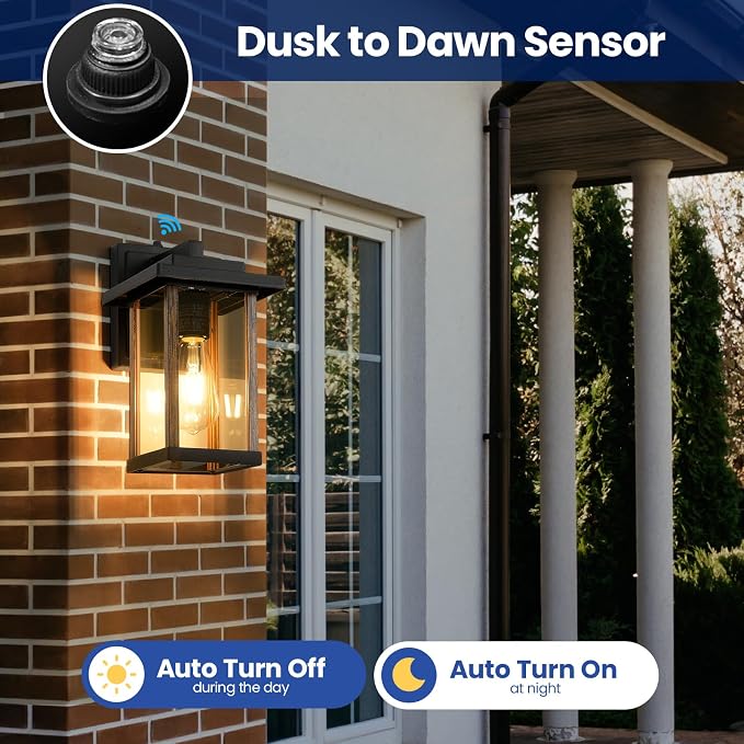 Outdoor Wall Sconce, Dusk to Dawn Outside Porch Light Fixtures, Anti-Rust - Image 3