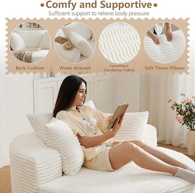 Oversized Round Chair Lounge Chaise Indoor, Upholstered Corduroy Deep Seat - Image 6