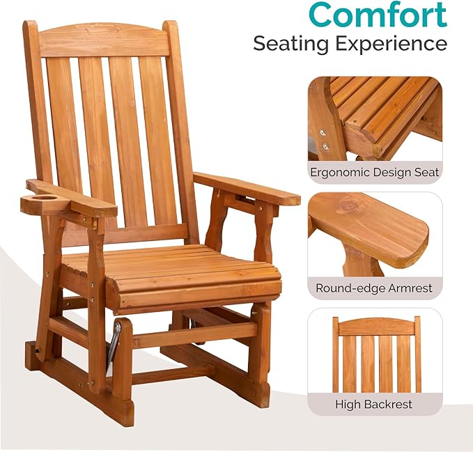 VINGLI Outdoor Glider Chair Wood Patio Glider - Image 4