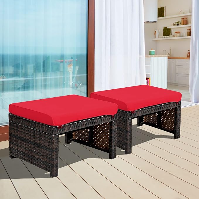 Nightcore 2-Piece Outdoor Wicker Ottomans, Outdoor Foot Rest Seat - Image 2