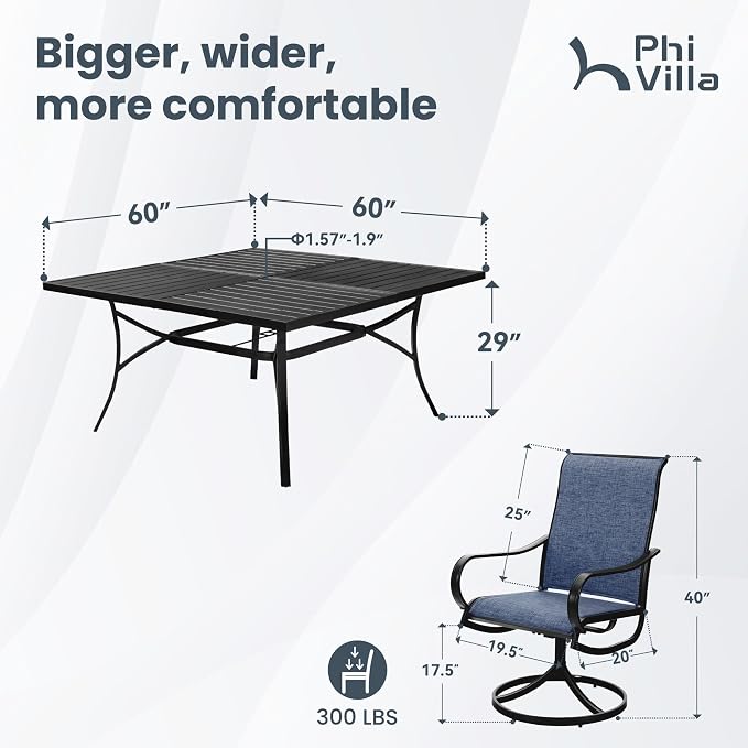 PHI VILLA 9 Piece Outdoor Patio Dining Set, Large Square Metal Dining Table and - Image 8