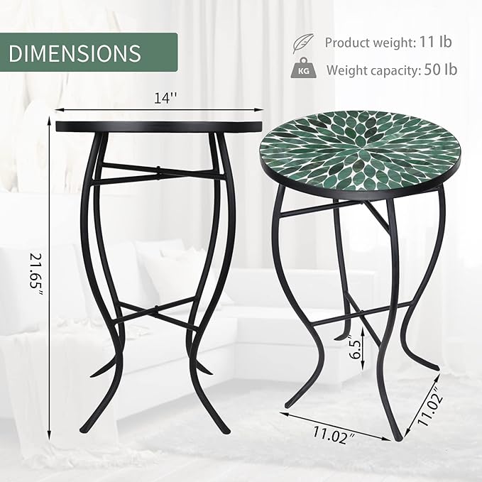 VCUTEKA Mosaic Outdoor Side Table - Image 3