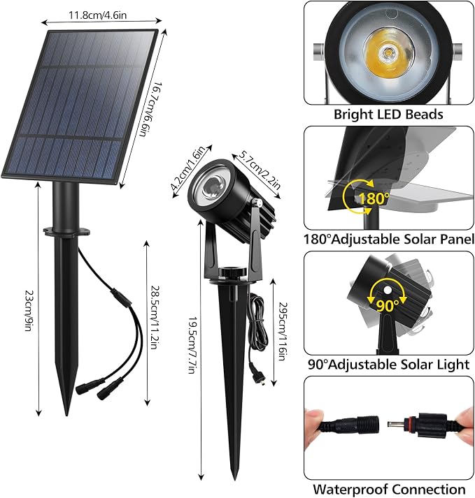 T-SUN Green Solar Spotlights, 2-in-1 Outdoor Waterproof Solar Landscape - Image 8