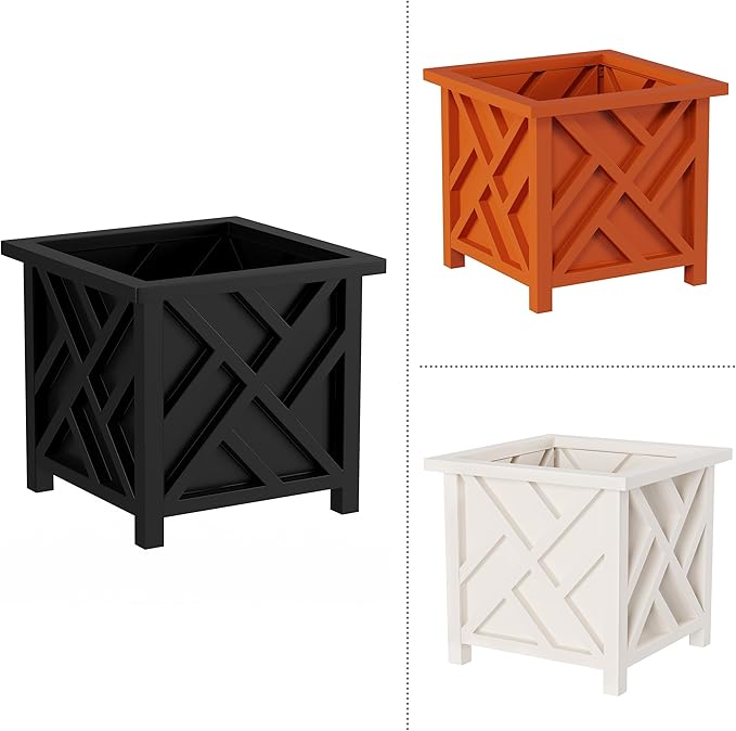 Lattice Design Planter Box 2-Pack – 14.75-Inch Decorative Outdoor Flower or - Image 5