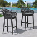 PURPLE LEAF Outdoor Bar Height Stools Set of 2 Patio Metal Modern Wicker Rattan by PURPLELEAF