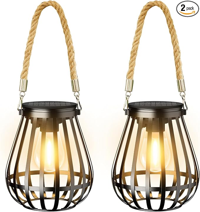 Solar Lanterns Outdoor Waterproof: Metal Hanging Lights by BONLION