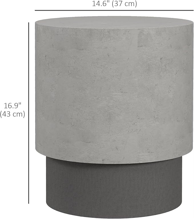 HOMCOM Concrete Finish End Table, Round Side Table - Image 3