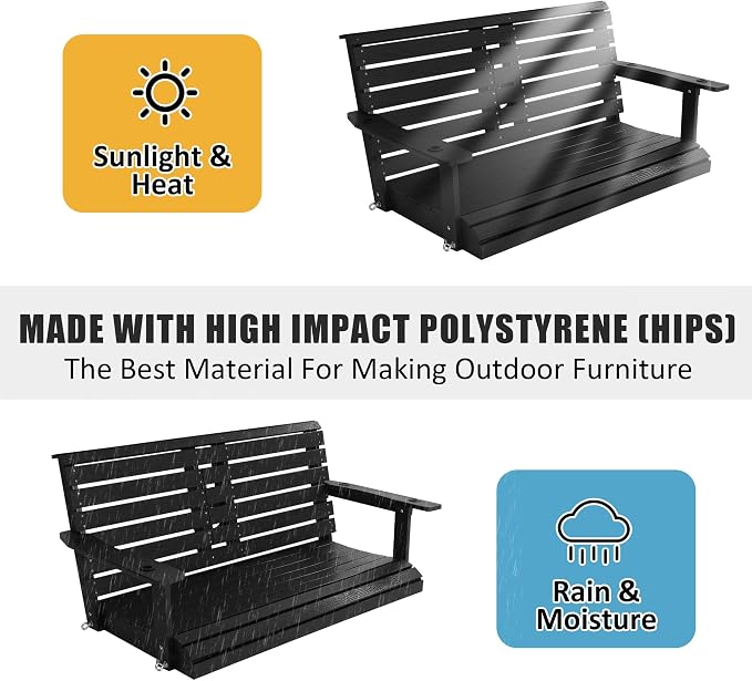 Poly Lumber 2-Seat Porch Swing, HIPS 4.5-Feet Bench Swing - Image 4